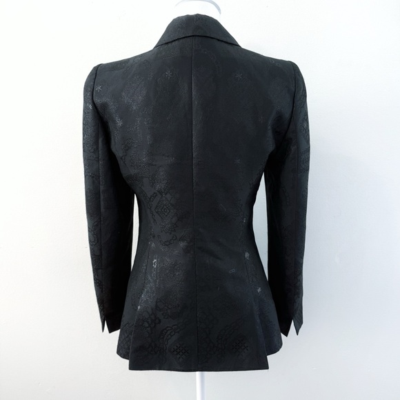 VINTAGE 1990’s BAZAR CHRISTIAN LACROIX BLACK METALLIC PRINT BUTTON UP BLAZER - Picture 3 of 15